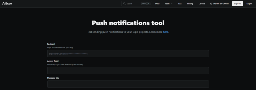 Expo Push Notification Framework page