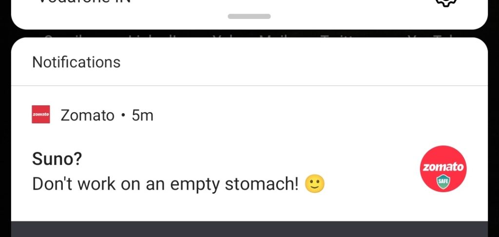 Zomato User Re-Engagement with Push Notifications with Suno? Don't work on an empty stomach!